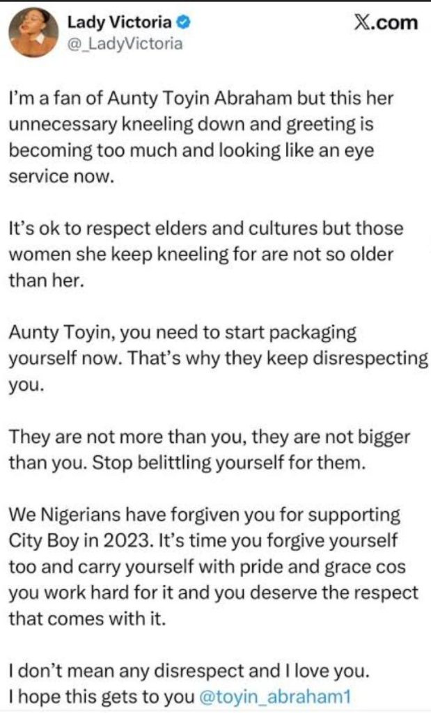 Toyin Abraham kneeling saga.