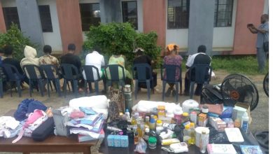 Some of the women involved and the items recovered. (Photo credit: punch newspaper)