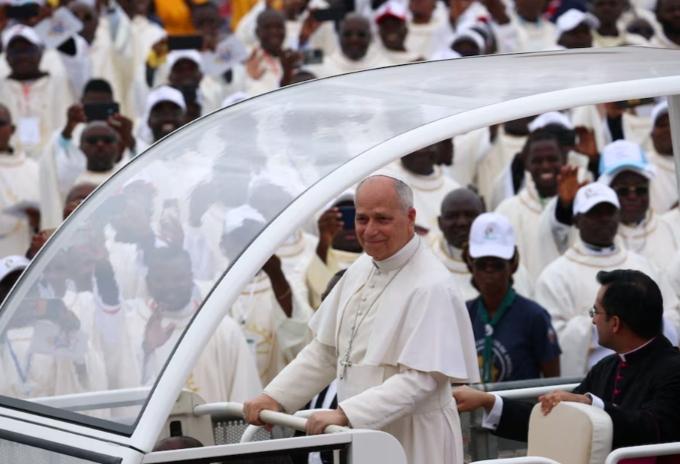 Pope Leo XIV arrives to lead a Holly Mass during his Apostolic journey in Angola.