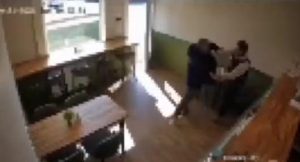 Bolton cafe stabbing. Video blurred, for public interest reporting.