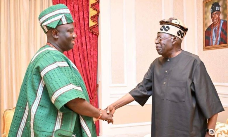 Alaafin of Oyo, Oba Abimbola Akeem Owoade I with President Bola Ahmed Tinubu at his private residence in Bourdillon Ikoyi, Lagos