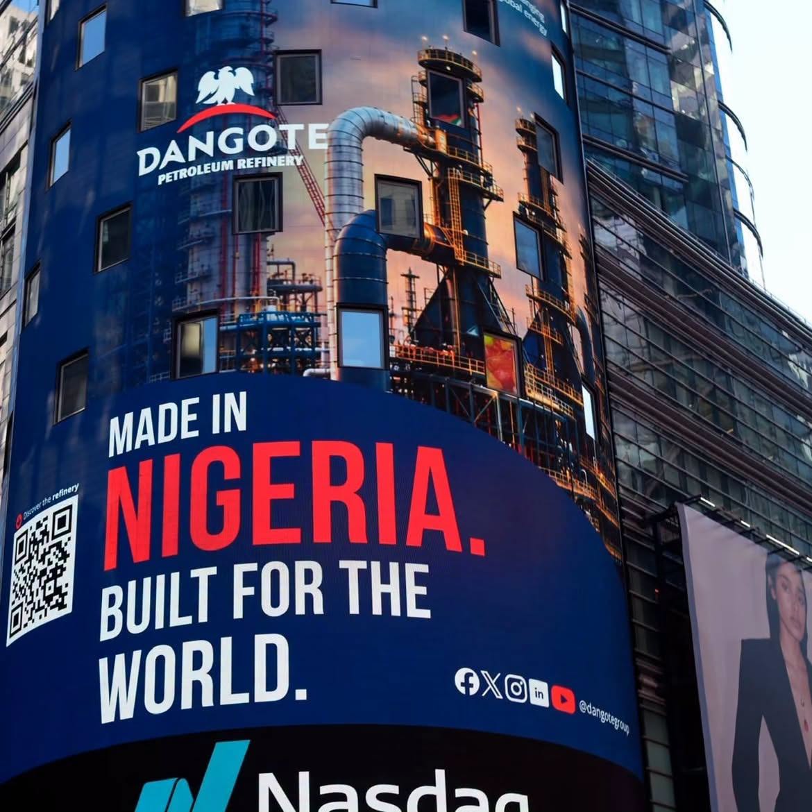 Made in Nigeria, Built for the World”: Dangote Refinery Lights Up Times Square in New York