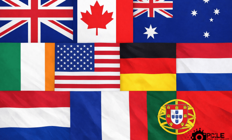 Flags of 10 different countries
