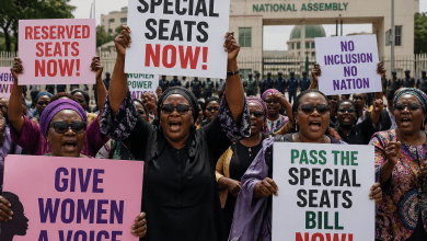 Image design of women protesting in Abuja